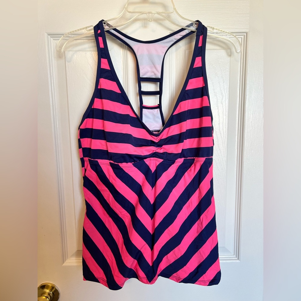 Women’s XL Pink and Navy Striped Tankini